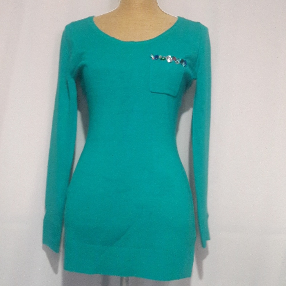 Bongo tunic sweater M turquoise crew neck NEW LS